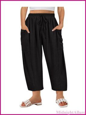 Plus Size Palazzo Harem Pants Drawstring Loose Casual Beach with Pockets